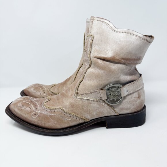 Mark Nason Cream/Tan Leather Brogue Ankle Boots Men's 11 Side Zip Made in Italy - Picture 3 of 11